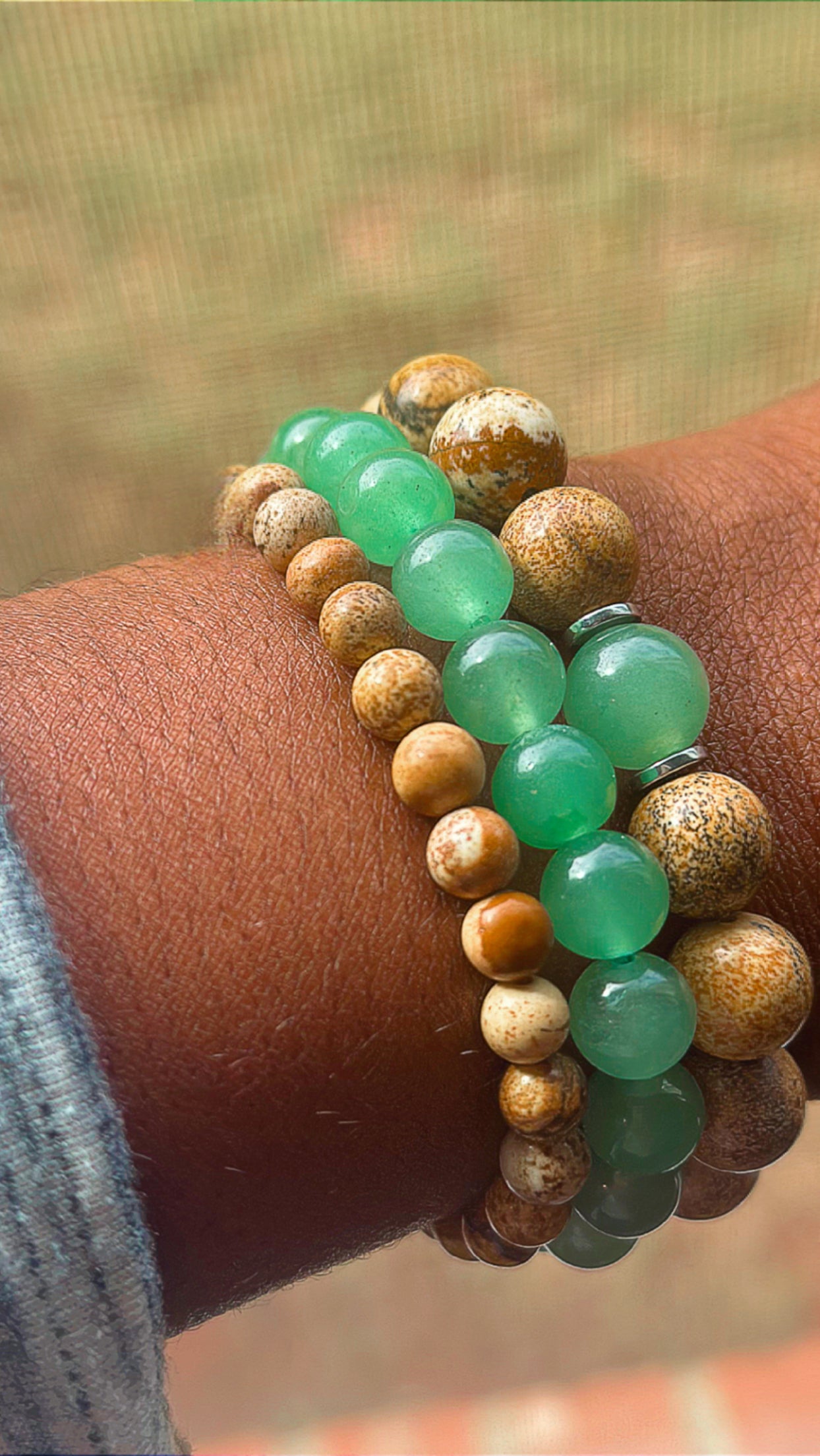 Growth and Abundance (Aventurine + Picture Jasper) Bead Bracelets